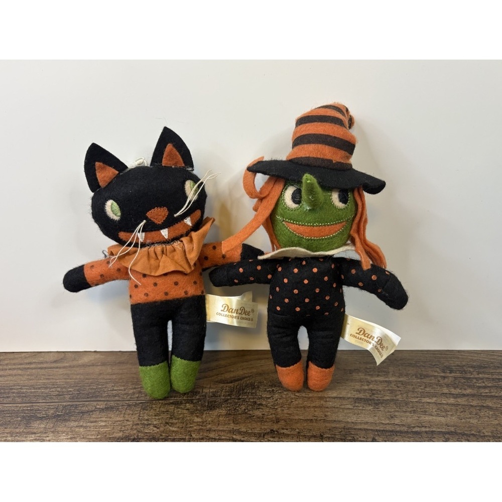 Dan Dee Halloween Witch And Black Cat 6" Stuffed Plush Hanging Ornaments